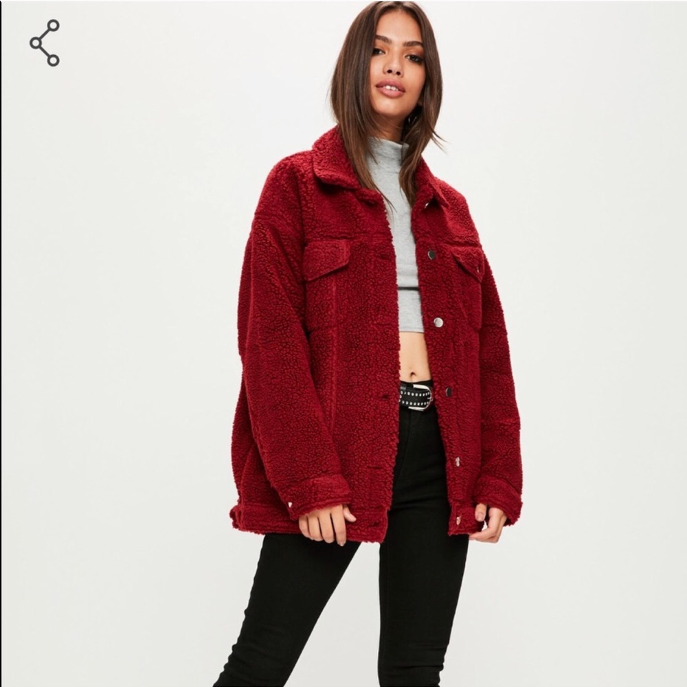 Burgundy Oversized Sherpa Trucker Jacket